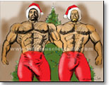 John and Carl shirtless  with santa hats