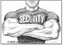Bouncer with big arms folded across chest