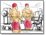 Muscular Santa flexing and posing in front of gym mirror