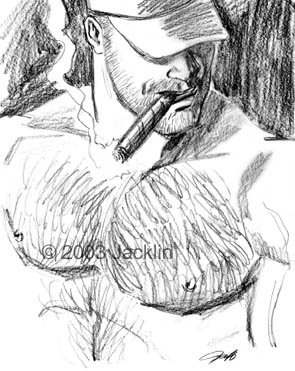 cigar smoking shirtless muscleman