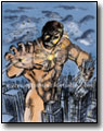 Giant rampaging in city