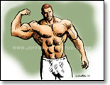 red headed muscleman flexing a bicep