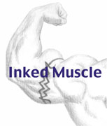 Flexed, tattooed arm as Inked Muscle icon