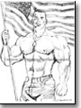 Shirtless muscular soldier with flag