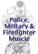 Muscleman in cammo pants as Police, Military and Firefighter icon