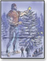 Paul Bunyan puts star on top of Christmas tree