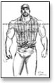 tall muscular man, ball cap, sleeveless flannel shirt, cigarette in hand