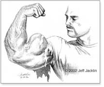 Man flexing huge arm, shirt sleeve in shreds