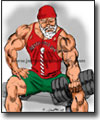 Muscular Santa curling dumbell