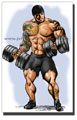 tatted muscleman curling dumbells
